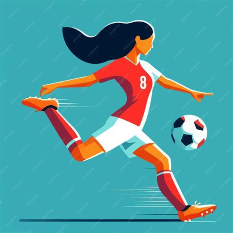 Un dibujo de una chica jugando al fútbol con una pelota | Vector Premium