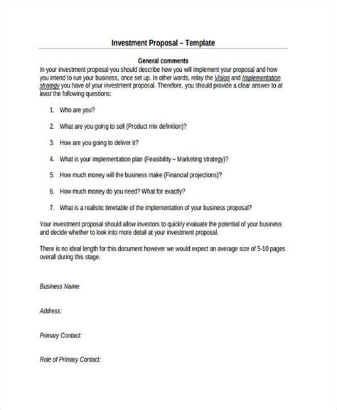 investment proposal examples