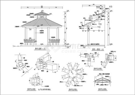 某地木结构八角景亭设计cad施工图 木结构 土木在线