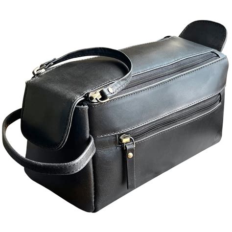 Leather Toiletry Bag For Men Black Rustic Town