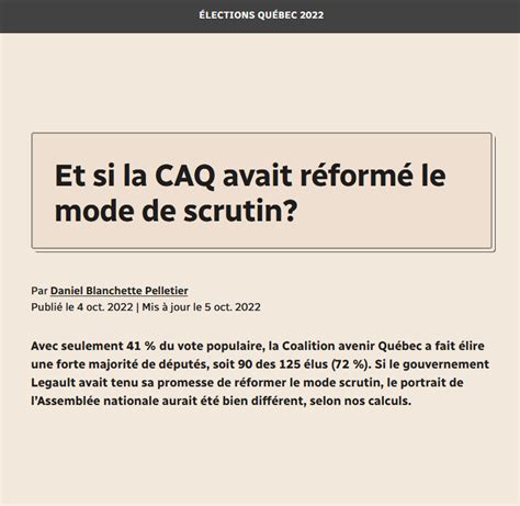 Dossier De Radio Canada Et Si La Caq Avait R Form Le Mode De Scrutin