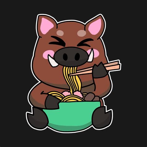 Anime Kawaii Ramen Eating Wild Boar Japanese Noodles Anime T Shirt