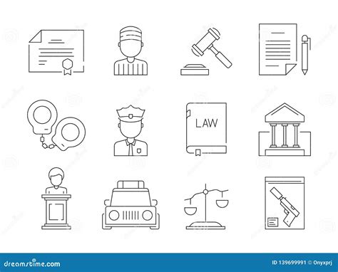 Law Thin Icon Legal Lawyer Criminal Judgement Sheriff And Police
