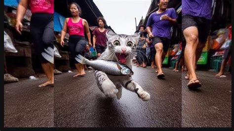 A Cat Running With A Fish In Its Mouth YouTube