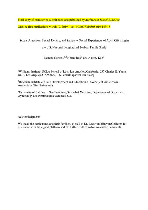 Pdf Sexual Attraction Sexual Identity And Same Sex Sexual Experiences Of Adult Offspring In