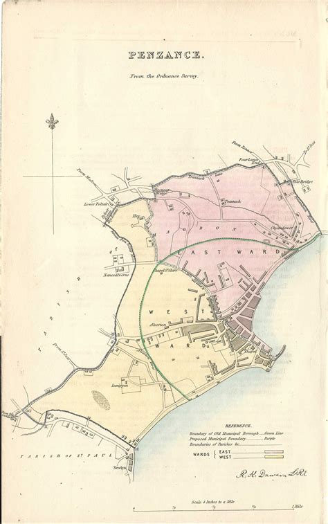 Penzance Cornwall Boundary Commission Antique Map 1837 Maps And