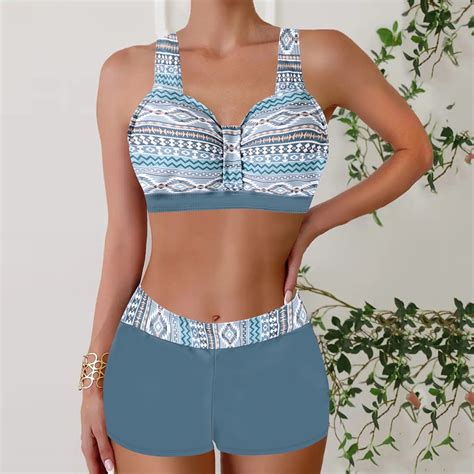 Runfenguu Swimsuit Bikini Swimsuit Womenwomen Large Print Split Conservative Swimsuit Bikini