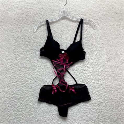 Body Rage Intimates Sleepwear Body Rage Spencers Lingerie M Medium Black Pink Mesh Bow
