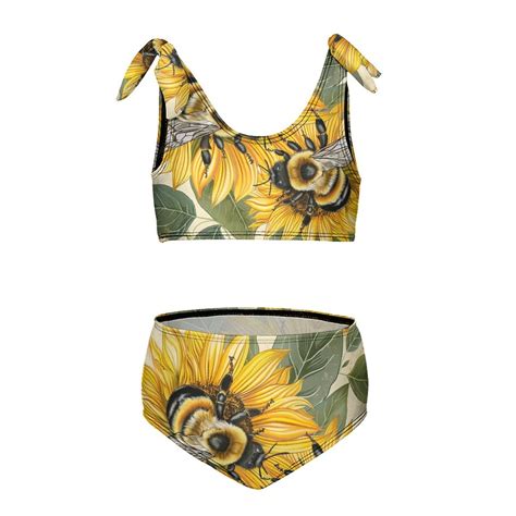 Bee Daisy Flower Girl S Piece Bikini Set Beach Sport Swimsuit