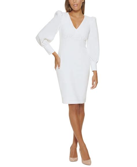 Calvin Klein V Neck Long Sleeved Scuba Crepe Sheath Dress Macys