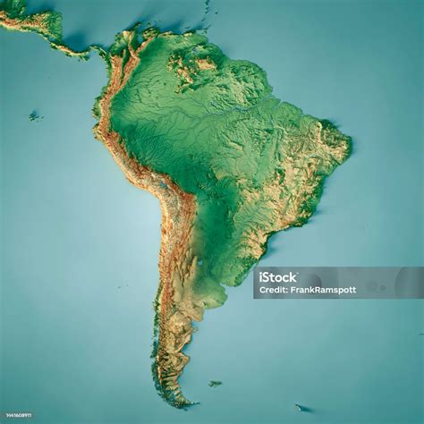 South America Continent Topographic Map 3d Render Color Stock Photo ...