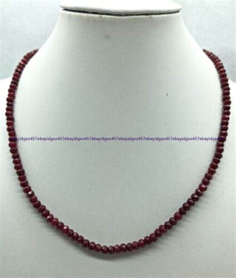 Fine X Mm Natural Faceted Brazil Red Jade Gemstone Beads Necklace