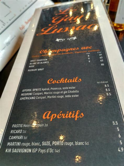 Menu At Le Gay Lussac Cafe Paris