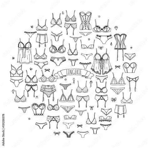 Hand Drawn Doodle Lingerie Icon Set Fashion Feminine Vector Illustration Sexy Lacy Woman