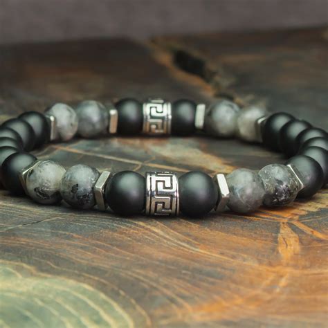 Tibetan Style Men S Bracelet Beads 8mm Labradorite Stones Matte Gray