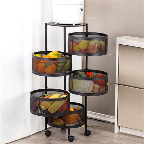 Kitchen Vegetable Shelving Floor Rolling Cart Storage Rolling Storage