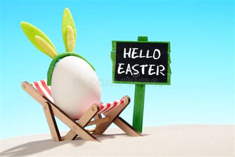 Hello Easter And Egg On Sun Lounger Stock Image Image Of Coast Relax