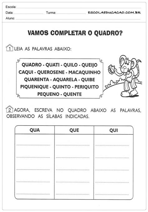 Qua Que Qui Palavras Qua Atividades De Ortografia Palavras P