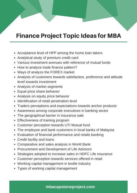 capstone project topics  mba finance