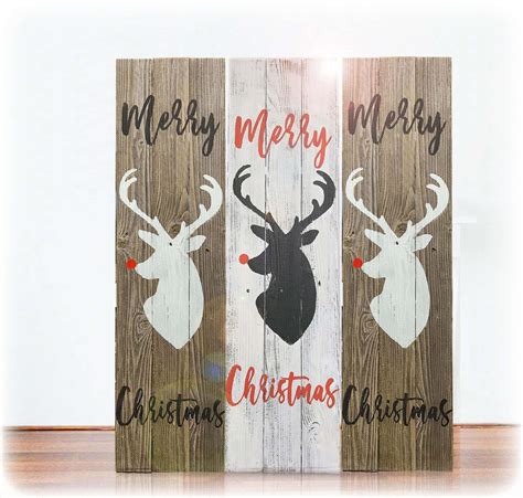 Reindeer Merry Christmas Rustic Wood Sign Hand Painted Rockin Wood