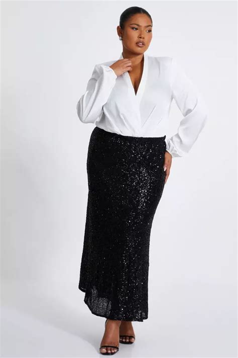 Curve Black Sequin Midaxi Skirt Quiz Clothing