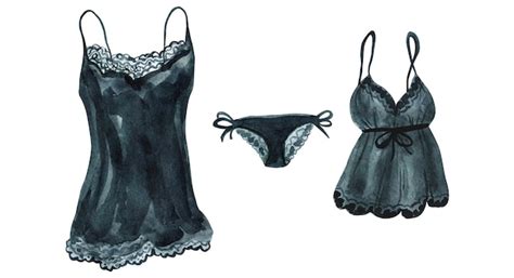 Lingerie preta em aquarela ilustração de mão desenhada isolado na parede branca Foto Premium