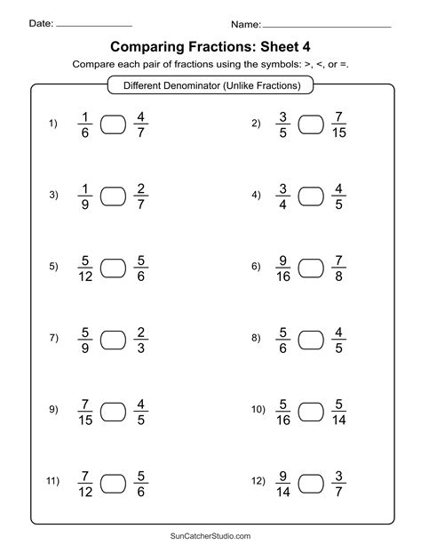1st Grade Comparing Fractions Worksheets