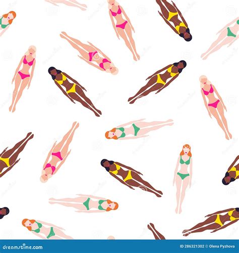 Vector Seamless Pattern With Barbie Dolls In Bright Bikini Stock Illustration Illustration Of