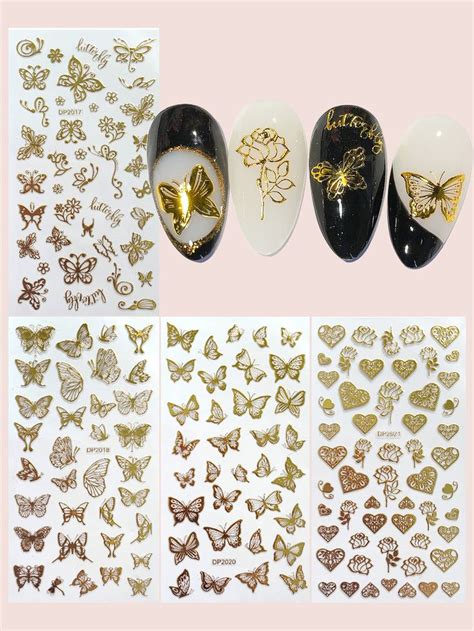 4sheets Butterfly Pattern Nail Art Sticker Nail Stickers Designs