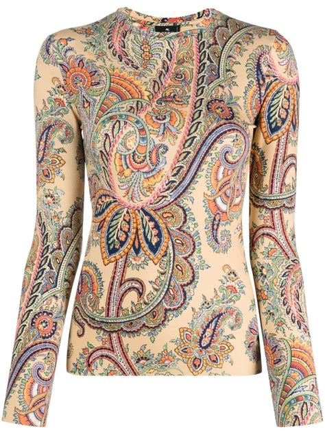 Etro Paisley Print Crew Neck T Shirt Farfetch