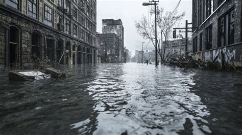 Submerged Coastal City Crisis Unseen Flooding Urban Environment ...