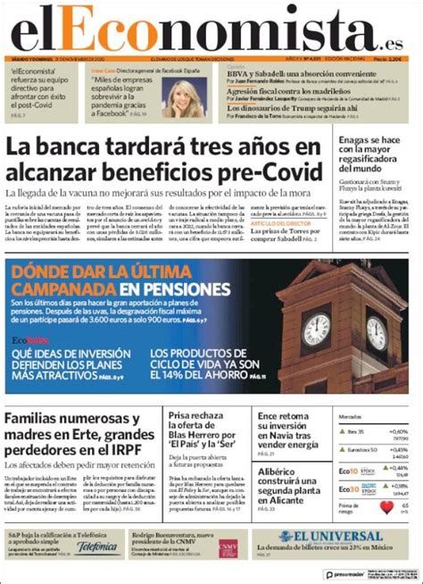 Portada Del Diario De Economía Y Finanzas El Economista Del Día 21 11