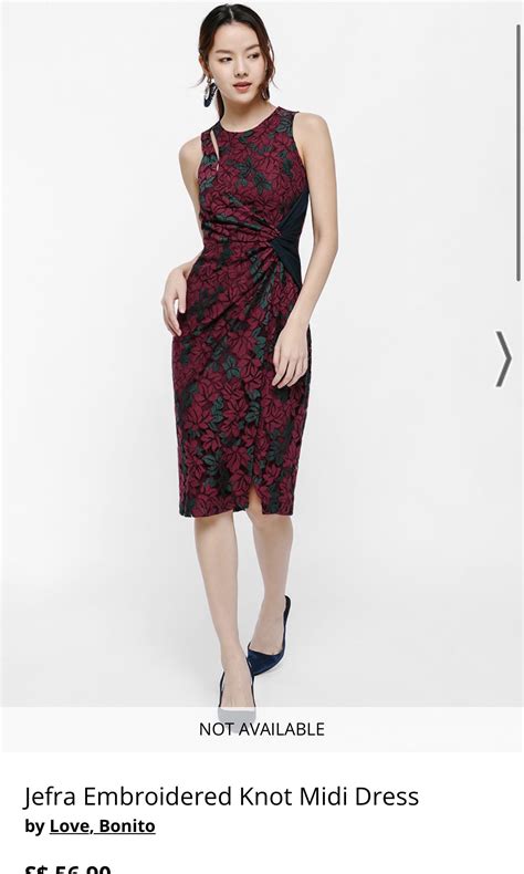 LB Love Bonito Jefra Knot Embroidered Midi Dress, Women's Fashion