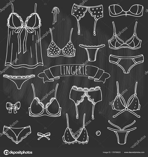Conjunto Ícones Lingerie Desenhado Mão Moda Ilustração Vetorial Feminina Sexy imagem vetorial de