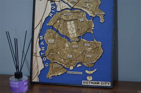 Gotham City 3D Wooden Street Map, Layered Gotham City Wall Decor for