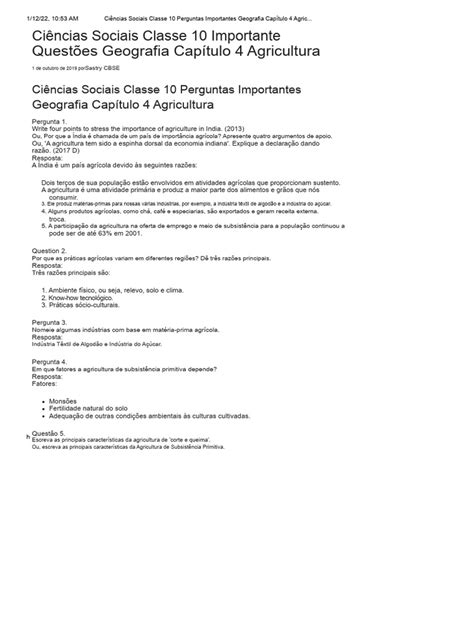10 Perguntas Sobre Agricultura - Perguntas Importantes sobre Agricultura na Geografia | PDF ...