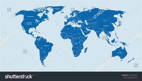 Blue Vector World Map Complete All Stock Vector Royalty Free 1831384924 Shutterstock