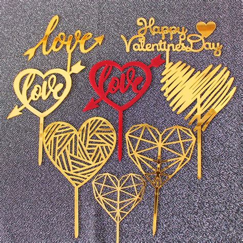 Happy Valentine S Day Acrylic Cake Topper Love Heart Wedding Cake