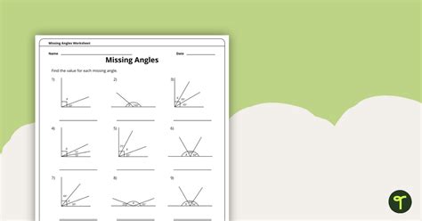 missing angles  grade math worksheet teach starter worksheets
