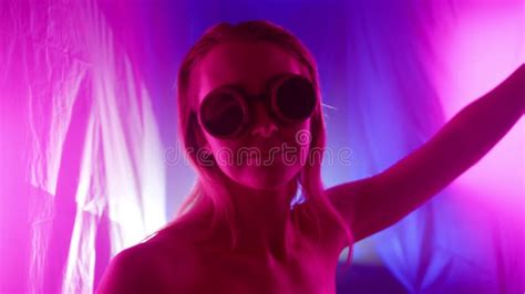 Graceful Cyberpunk Dance By Nude Girl In Pink Light Stock Video Video Of Graceful Performance