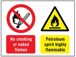 No Smoking Or Naked Flames Petroleum Spirit Highly Flammable Safety Sign MP1000 Label Source