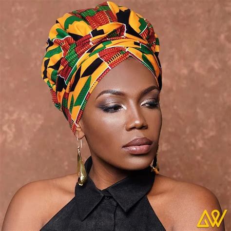 Premium African Print Head Wrap Yellow Green Kente