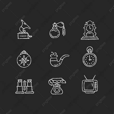 White Chalk Vector PNG Images Retro Items Chalk White Icons Set On