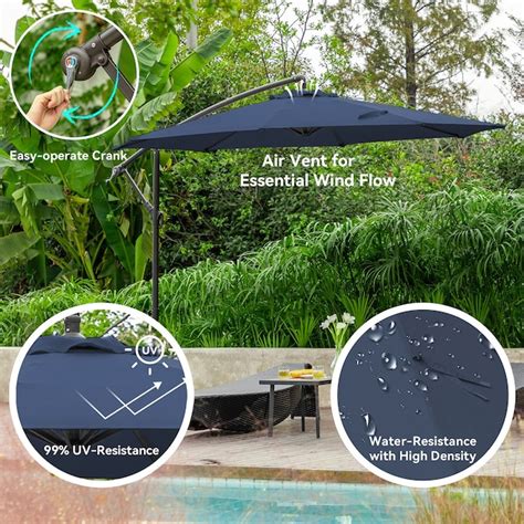 Jearey 10 Ft Aluminum Navy Blue Crank Offset Patio Umbrella With Base In The Patio Umbrellas