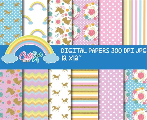 Unicorn Digital Paper Gold Glitter Unicorn Magical Unicorn Paper By