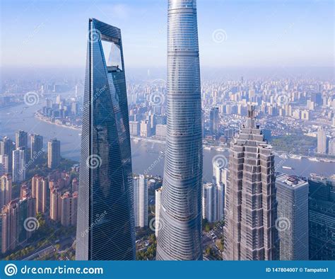 Aerial View Of Skyscraper And High Rise Office Buildings In Shanghai