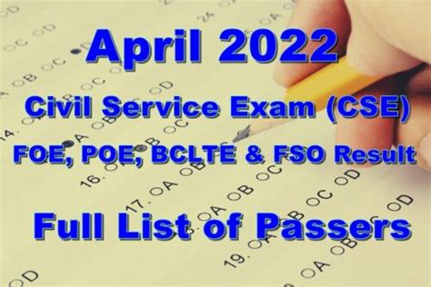 Cse Results Civil Service Exam Result April Complete