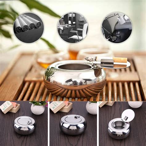 New Stainless Steel Drum Shape And Lid Ashtray With Cover Ashtray Car