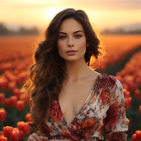 Premium Ai Image Photo Of Brunette Dutch Woman Holding A Lip Stain Colorful Tulip Fiel Concept