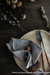 Top View Of Easter Table Setting With Quail Eggs And Pussy Willow Branches Free Photo 4AzgEW
